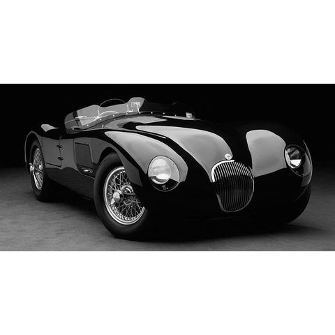 1951 Jaguar C-Type (BW) Gold Ornate Wood Framed Art Print with Double Matting by Heiny, Don