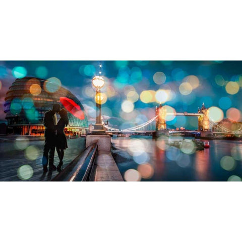 Kissing in London Black Modern Wood Framed Art Print by Loumer, Dianne