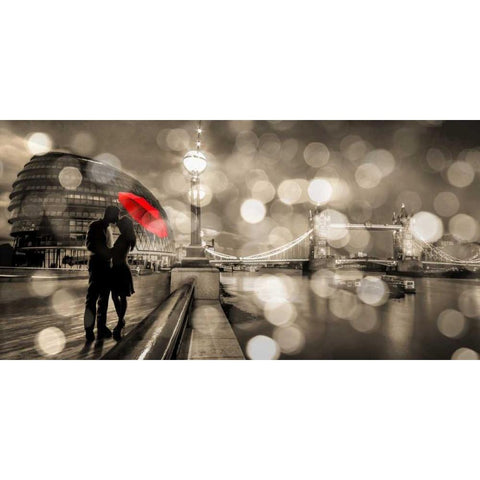 Kissing in London (BW) Black Modern Wood Framed Art Print by Loumer, Dianne