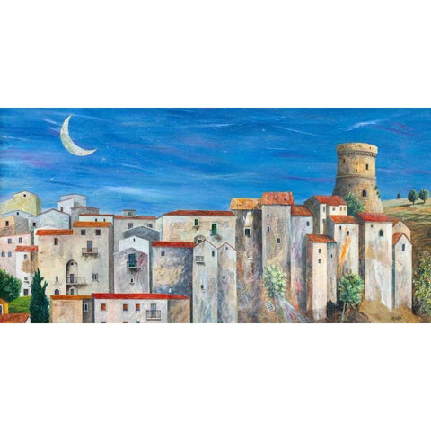 Villaggio silenzioso Black Modern Wood Framed Art Print with Double Matting by Larotonda, Donato