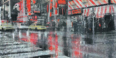 Times Square 2 White Modern Wood Framed Art Print with Double Matting by Moschetta, Dario