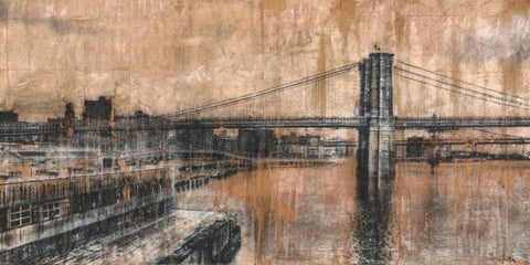Brooklyn Bridge 1 White Modern Wood Framed Art Print with Double Matting by Moschetta, Dario