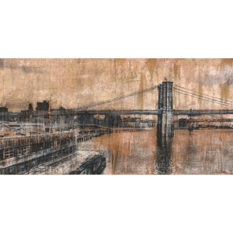 Brooklyn Bridge 1 Gold Ornate Wood Framed Art Print with Double Matting by Moschetta, Dario