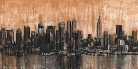 NYC Skyline 1 White Modern Wood Framed Art Print with Double Matting by Moschetta, Dario
