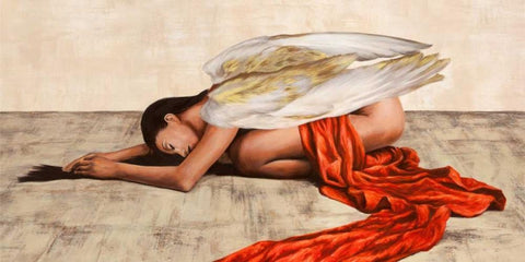 Reclined Angel (detail) White Modern Wood Framed Art Print with Double Matting by Duval, Sonya