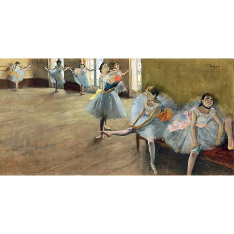 The Dance Class (detail) Black Modern Wood Framed Art Print with Double Matting by Degas, Edgar