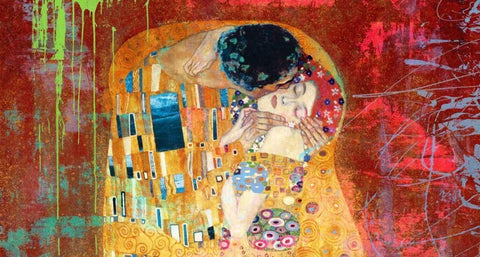 Klimts Kiss 2.0 (detail) White Modern Wood Framed Art Print with Double Matting by Chestier, Eric