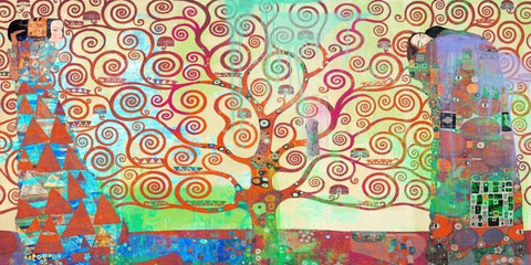 Klimts Tree of Life 2.0 White Modern Wood Framed Art Print with Double Matting by Chestier, Eric