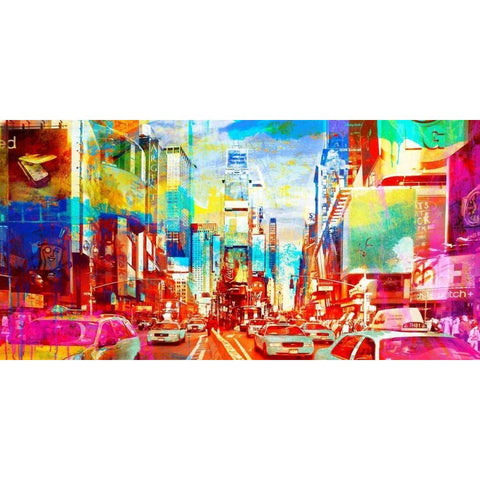 Time Square 2.0 Black Modern Wood Framed Art Print with Double Matting by Chestier, Eric