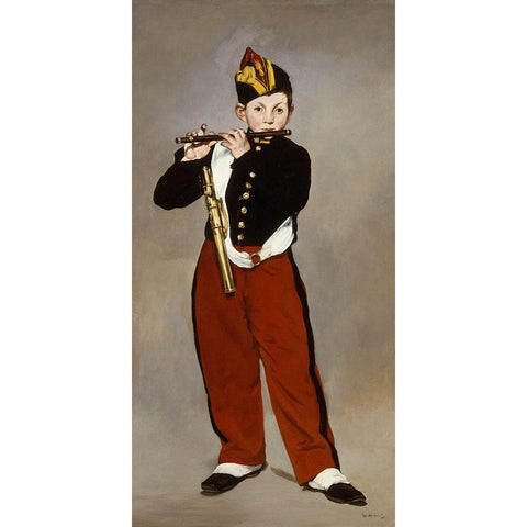 The Young Flautist Black Modern Wood Framed Art Print with Double Matting by Manet, Edouard