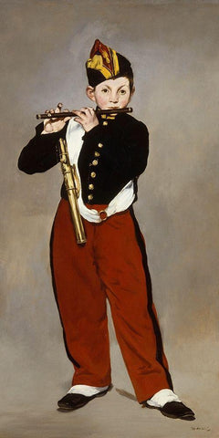 The Young Flautist Black Ornate Wood Framed Art Print with Double Matting by Manet, Edouard