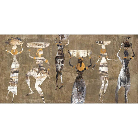 African Dance Gold Ornate Wood Framed Art Print with Double Matting by Fields, Cynthia