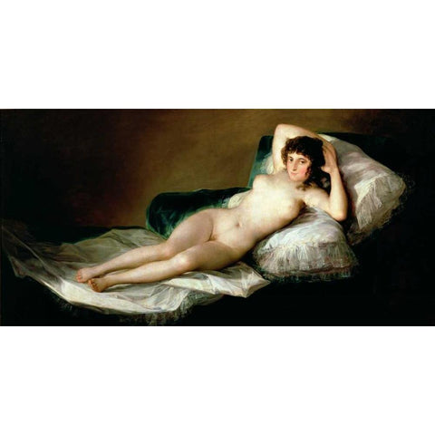 La Maja desnuda Black Modern Wood Framed Art Print with Double Matting by Goya, Francisco