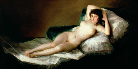 La Maja desnuda Black Ornate Wood Framed Art Print with Double Matting by Goya, Francisco