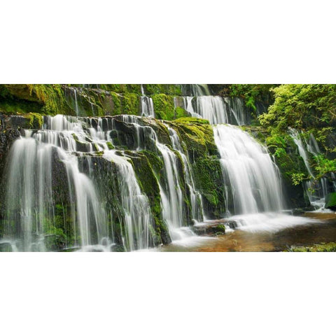 Waterfall Purakaunui Falls, New Zealand Gold Ornate Wood Framed Art Print with Double Matting by Krahmer, Frank