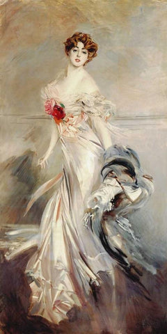 Madame Marthe Regnier White Modern Wood Framed Art Print with Double Matting by Boldini, Giovanni