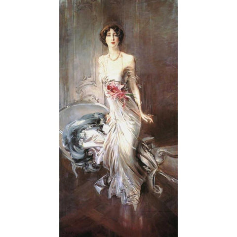 Madame Eugene Doyen White Modern Wood Framed Art Print by Boldini, Giovanni