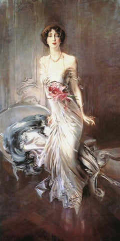 Madame Eugene Doyen White Modern Wood Framed Art Print with Double Matting by Boldini, Giovanni