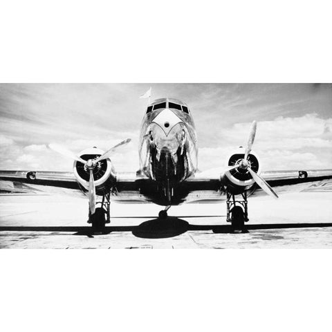 Passenger Airplane on Runway Black Modern Wood Framed Art Print with Double Matting by Gendreau, Philip