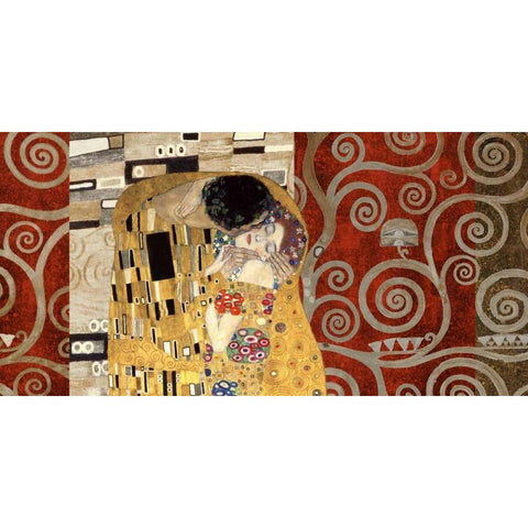 The Kiss-Pewter Gold Ornate Wood Framed Art Print with Double Matting by Klimt, Gustav