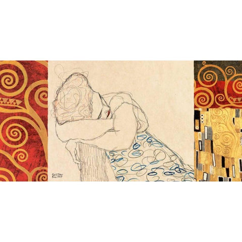 Woman Resting White Modern Wood Framed Art Print by Klimt, Gustav