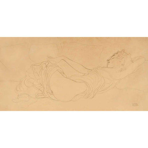 Sleeping Woman Black Modern Wood Framed Art Print with Double Matting by Klimt, Gustav