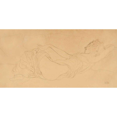 Sleeping Woman Gold Ornate Wood Framed Art Print with Double Matting by Klimt, Gustav