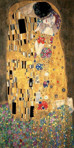 The Kiss Black Ornate Wood Framed Art Print with Double Matting by Klimt, Gustav