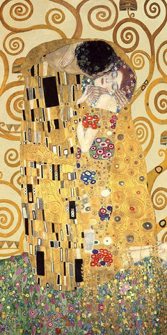 The Kiss White Modern Wood Framed Art Print with Double Matting by Gustav, Klimt