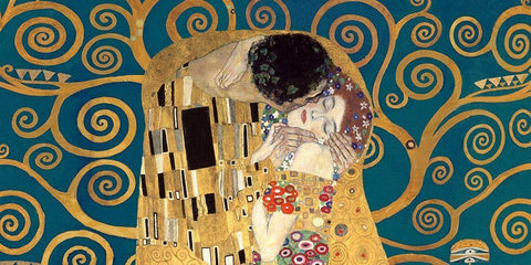 The Kiss, detail (Blue variation) White Modern Wood Framed Art Print with Double Matting by Gustav, Klimt