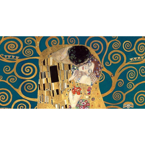 The Kiss, detail (Blue variation) Black Modern Wood Framed Art Print with Double Matting by Gustav, Klimt