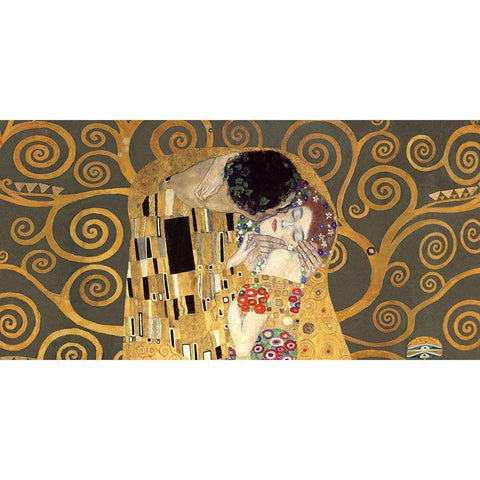 The Kiss, detail (Grey variation) Gold Ornate Wood Framed Art Print with Double Matting by Gustav, Klimt