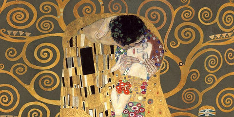 The Kiss, detail (Grey variation) Black Ornate Wood Framed Art Print with Double Matting by Gustav, Klimt