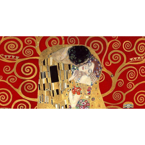 The Kiss, detail (Red variation) Gold Ornate Wood Framed Art Print with Double Matting by Gustav, Klimt