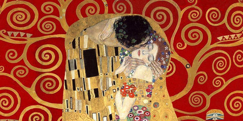 The Kiss, detail (Red variation) White Modern Wood Framed Art Print with Double Matting by Gustav, Klimt