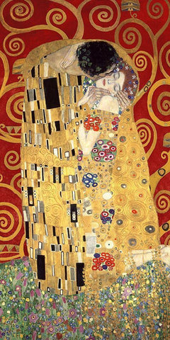 The Kiss (Red variation) White Modern Wood Framed Art Print with Double Matting by Gustav, Klimt