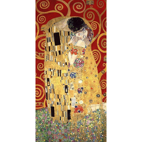 The Kiss (Red variation) Gold Ornate Wood Framed Art Print with Double Matting by Gustav, Klimt