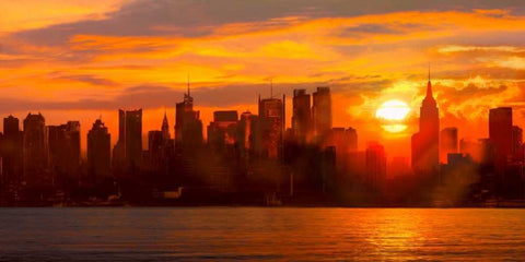 Sunset over Manhattan Black Ornate Wood Framed Art Print with Double Matting by Green, Shaun