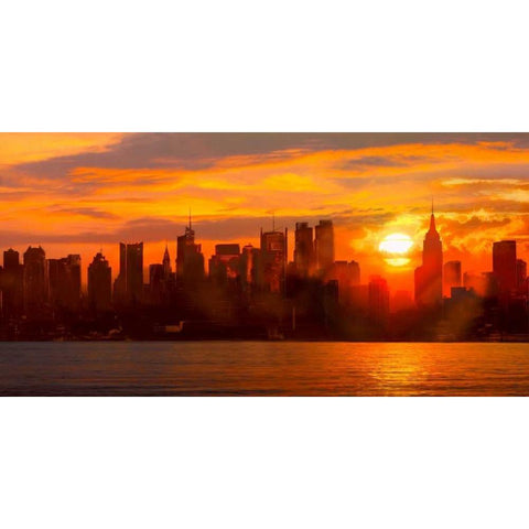Sunset over Manhattan Black Modern Wood Framed Art Print with Double Matting by Green, Shaun