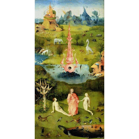 The Garden of Earthly Delights I White Modern Wood Framed Art Print by Bosch, Hieronymus