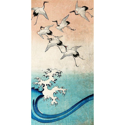 Cranes Flying (detail) White Modern Wood Framed Art Print by Ando, Hiroshige