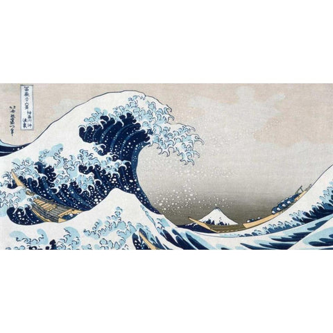 The Wave off Kanagawa Gold Ornate Wood Framed Art Print with Double Matting by Hokusai