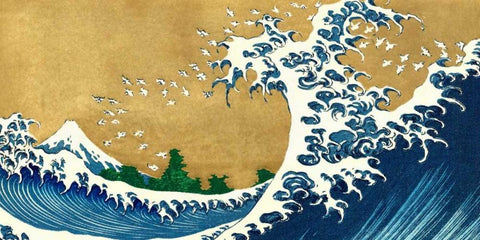 The Big Wave-detail from 100 Views of Mt. Fuji Black Ornate Wood Framed Art Print with Double Matting by Hokusai