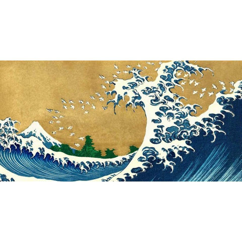 The Big Wave-detail from 100 Views of Mt. Fuji Black Modern Wood Framed Art Print with Double Matting by Hokusai