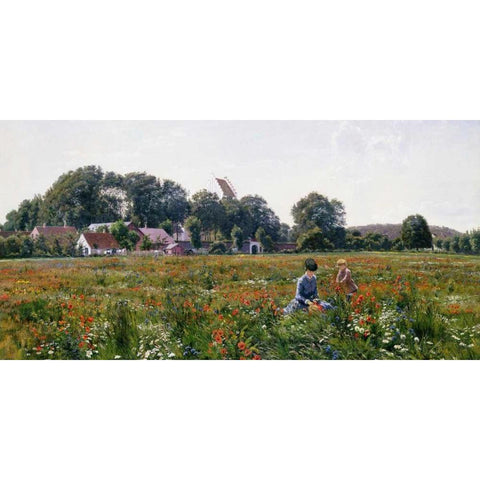 Gathering Wild Flowers Black Modern Wood Framed Art Print with Double Matting by Boesen, Johannes