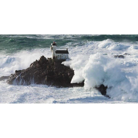 Phare de Tavennec Black Modern Wood Framed Art Print with Double Matting by Guichard, Jean