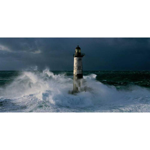 Phare d Ar-Men lors d une tempete Black Modern Wood Framed Art Print with Double Matting by Guichard, Jean