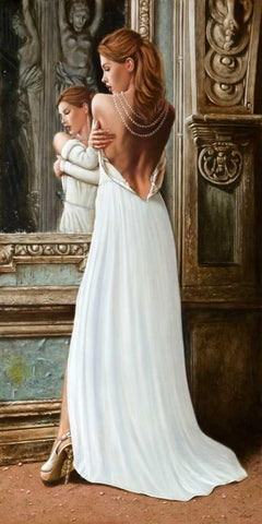 At the Mirror White Modern Wood Framed Art Print with Double Matting by Silver, John