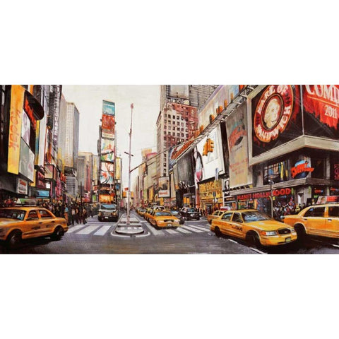 Times Square Perspective Gold Ornate Wood Framed Art Print with Double Matting by Mannarini, John B.