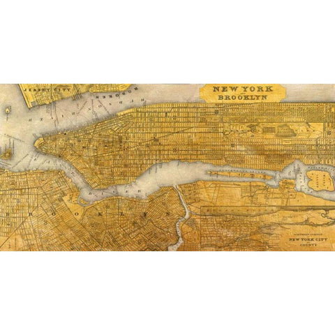 Gilded Map of NYC White Modern Wood Framed Art Print by Joannoo